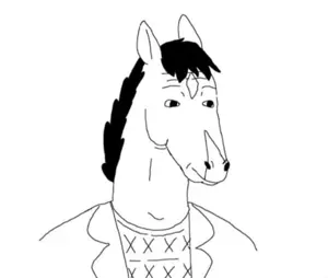 wojack horseman, wojak, animal, black eyes, bojack horseman, closed mouth, horse, medium hair, neutral, no beard