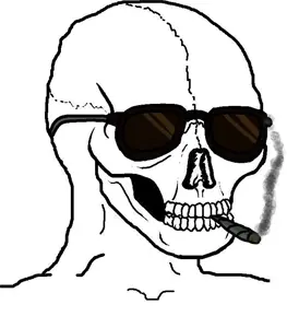 wojak, bone, bones, cigar, covered eyes, glasses, no beard, skull, sunglasses, uncolored skin
