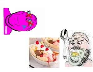 gapejak, babyjak, mustached gapejak, babyjak, 2soyjaks, bald, banana, banana split, banana split ice cream, caca