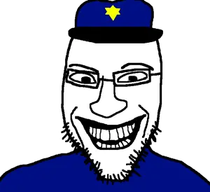 susjak, clothes, glasses, grin, hat, jerma985, open mouth, police, soyjak, stubble