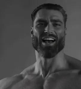 gigachad, animal, beard, buff, hair, half body, looking at you, muscles, no glasses, pig