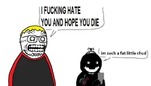nate higgers, chudjak, unknown, natejak, angry, bald, black eyes, black text, blonde hair, buck teeth