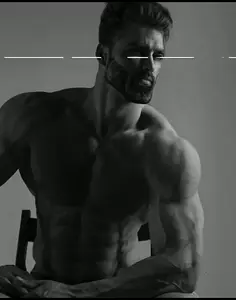 gigachad, beard, big buff grey man, buff, clothes, coat, ernest khalimov, gray skin, hair, muscles