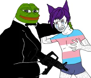 pepe, wojak, amphibian, animal, assault rifle, bulge, cat ears, clothes, ear, ears
