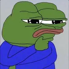 apu, pepe, amphibian, animal, blue shirt, closed mouth, frog, green skin, hand on chin, lips