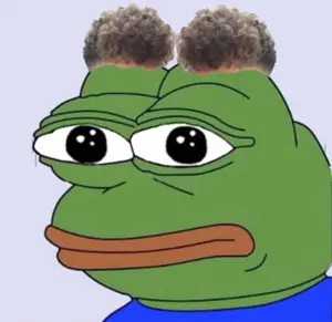 pepe, amphibian, animal, blue shirt, broccoli hair, closed mouth, frog, green skin, lips, looking at you