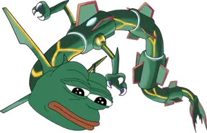 pepe, rayquaza, amphibian, animal, bald, chinese dragon, closed mouth, dragon, frog, frown