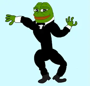 chad thundercock, pepe, amphibian, animal, black eyes, blue background, chad, closed mouth, clothes, full body