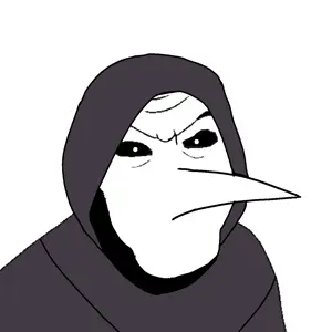 scp-049, feraljak, 1soyjak, black hood, black sclera, doctor, no beard, no glasses, no mouth, open eyes