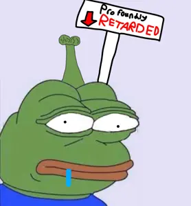 pepe, amphibian, animal, blue shirt, brainlet, closed mouth, cross eyed, drool, exposed brain, frog