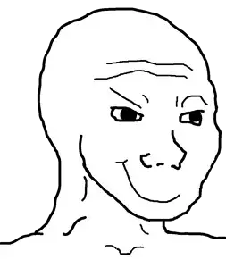 wojak, bald, black eyes, closed mouth, dreamworks face, forehead lines, looking to the right, monochrome, no beard, no glasses