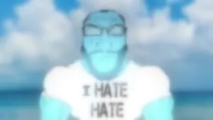 gapejak, markiplier soyjak, science lover, wholesome soyjak, /calm/, 2soyjaks, animated, bald, beard, blue background