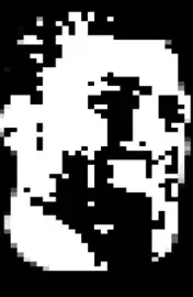 gigachad, big buff grey man, black and white, buff, ernest khalimov, pixel art, pixelated, pixels, smile, uncolored skin