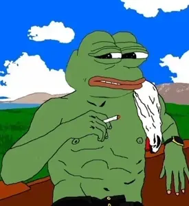 pepe, almost full body, black eyes, buff, cigar, disgusted, green skin, half open mouth, no glasses, open eyes