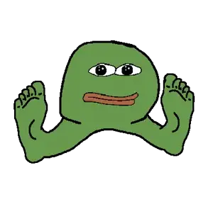 pepe, feraljak, condiment, amphibian, animal, black eyes, closed mouth, eyes, feet, frog