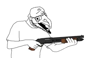 'ojak, 1soyjak, arm, bald, chicken, clothes, glasses, gun, half body, hand