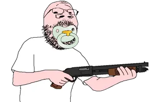 gapejak, mustached gapejak, wholesome soyjak, babyjak, arm, baby, bald, clothes, glasses, gun