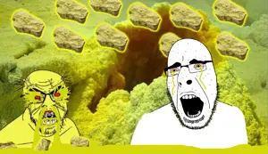 cobson, feraljak, 2soyjaks, angry, bald, brimstone, front view, gaping mouth, glasses, half body