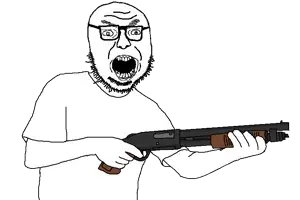 volcanojak, angry, arm, bald, clothes, gun, half body, hand, hands, holding gun
