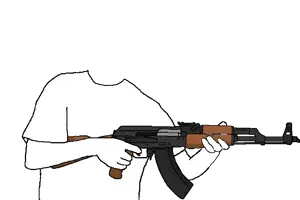 accessory, ak-47, arm, assault rifle, clothes, gun, hands, headless, holding gun, holding object