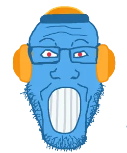 markiplier soyjak, soymoji, blue, blue skin, emoticon, glasses, nigget, red eyes, robot, soyjak