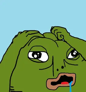 pepe, amphibian, animal, big lips, black eyes, blue background, confused, deformed, drool, fat