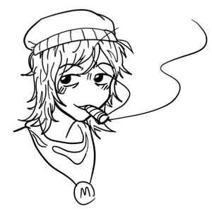 luthanasia, soytan, beanie, black eyes, blush, cigar, closed mouth, clothes, drawing, hair