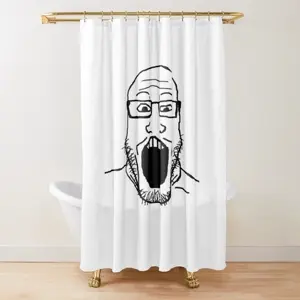 markiplier soyjak, 1soyjak, bald, bathtub, black eyes, black hair, curtain, glasses, hair, irl background
