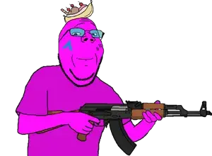 gapejak, wholesome soyjak, ak-47, arch linux, arm, assault rifle, banana, banana split ice cream, closed mouth, clothes