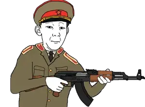 kuzjak, 1soyjak, ak-47, arm, assault rifle, black eyes, cap, closed mouth, clothes, coat