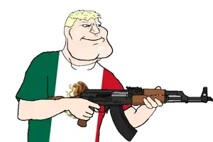meximutt, mexiaryan, aryan, a10 eyes, ak-47, arm, assault rifle, blonde hair, blue eyes, buff