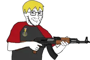 nate higgers, soyak, soyak (smug), natejak, 1 year on bald men with glasses website, ak-47, arm, assault rifle, award, blonde hair