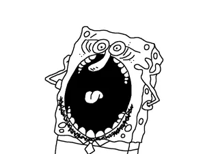 spongebob squarepants, fearofagemmysoyjak, spongejaks, useful soys, 1soyjak, bald, black eyes, front view, gaping mouth, glasses