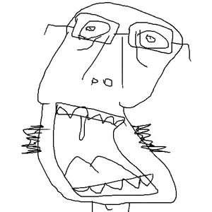unknown, adams apple, beard, bottom teeth, cheekbones, eye bags, eyebags, front view, glasses, gums