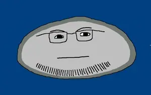 doughjak, 1soyjak, angry, bald, black eyes, blue background, closed mouth, creepypasta, face, front view