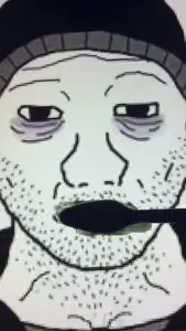 doomer wojak, wojak, bald, beanie, closed mouth, clothes, eyebags, front view, hat, hoodie