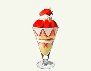 food, fruit, glasses, object, realistic, strawberry, sundae, original content
