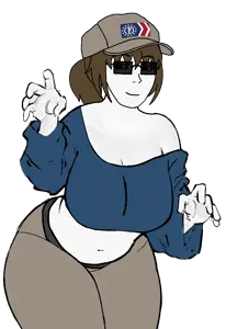 soyak, soygirl, femjak, foidjaks, 1soyjak, almost full body, belly, big breasts, breasts, brown hair