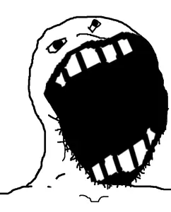 im a bit shy, soyak, 1soyjak, bald, big mouth, black eyes, front view, gaping mouth, looking up, no glasses