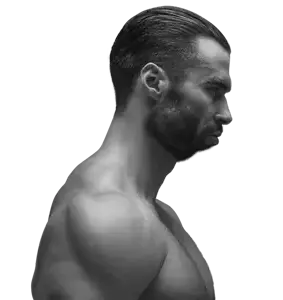 gigachad, 1nas, buff, chinlet, ear, gray skin, looking to the right, monochrome, muscles, muscular male