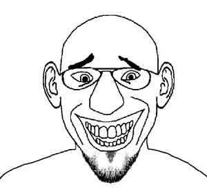 susjak, ear, glasses, grin, open mouth, soyjak, stubble