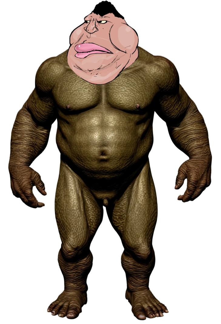 meximutt, black hair, brown skin, buff, closed mouth, fat, full body, hair, looking to the left, muscles