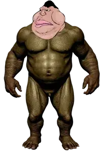 meximutt, black hair, brown skin, buff, closed mouth, fat, full body, hair, looking to the left, muscles
