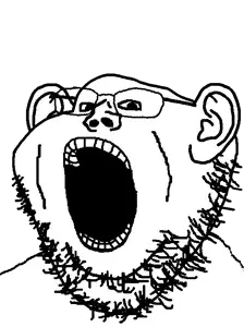 gapejak, impish soyak ears, fusionjaks, 1soyjak, bald, chin, double chin, ear, fat, gape
