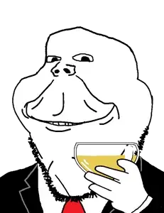 gapejak, impish soyak ears, henry, 1soyjak, bald, black eyes, clothes, drinking, glass, half open mouth