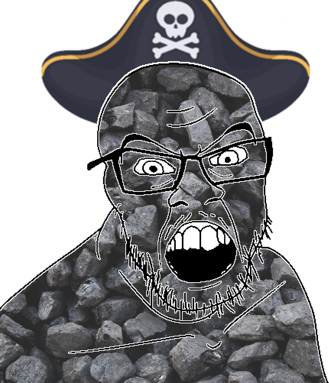 feraljak, alternate, angry, bone, bones, captain coal, clothes, coal, coal skin, glasses