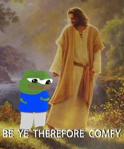 apu, pepe, amphibian, animal, beard, black eyes, blue shirt, god, green skin, hair