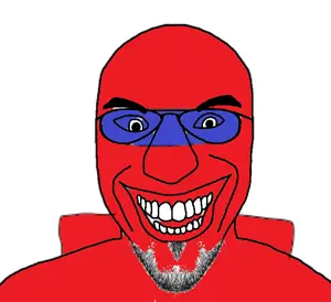 susjak, astronaut, blue, blue eyes, glasses, jerma985, open mouth, red, red skin, smile