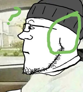 dickcheney, markiplier soyjak, sideplier, 1soyjak, beanie, black eyes, circle, closed mouth, clothes, fat