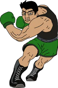 little mac, chudjak, 1soyjak, black hair, black shirt, boot, boxing, boxing glove, buff, clothes